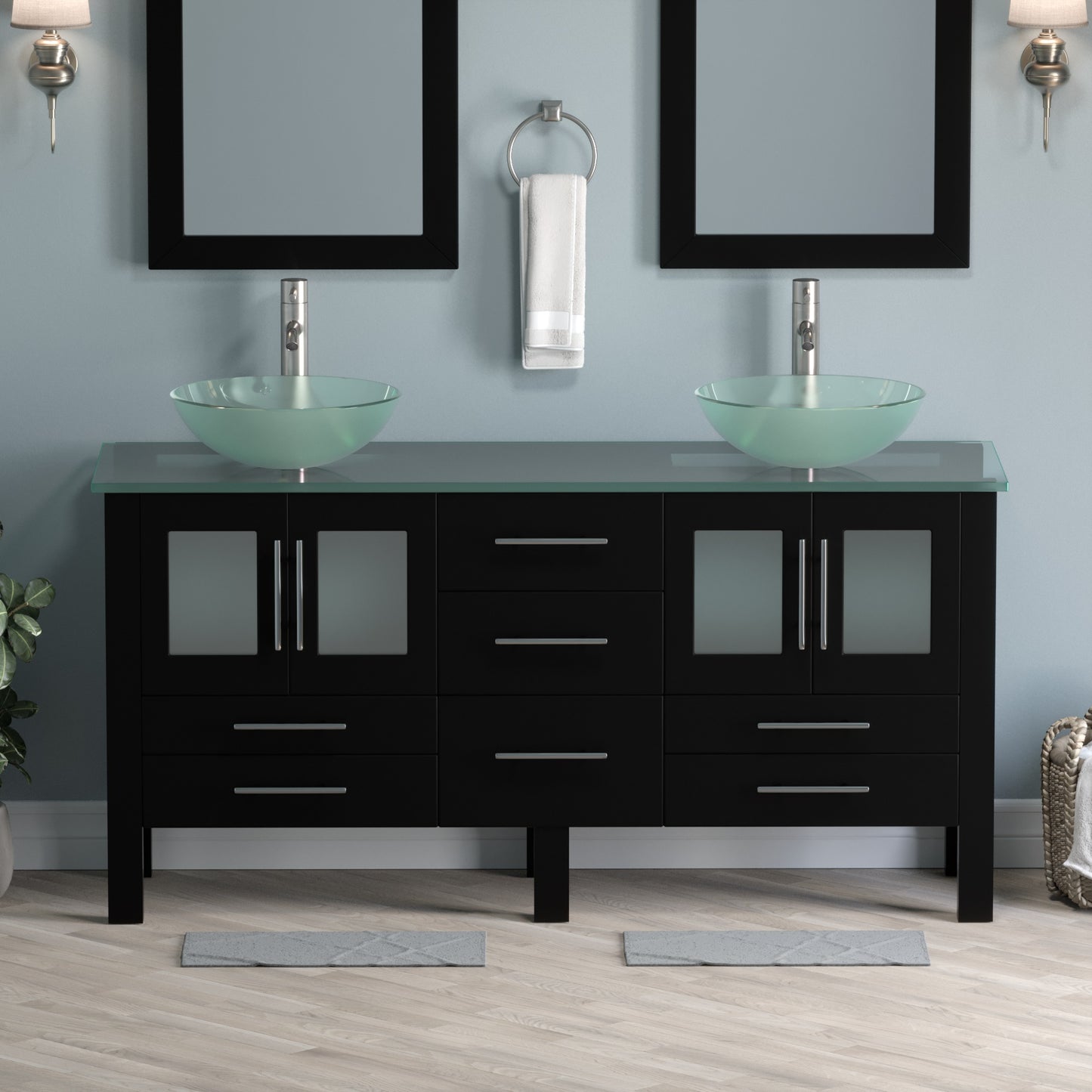 Complete 63" Vanity Set with Brushed Nickel Plumbing