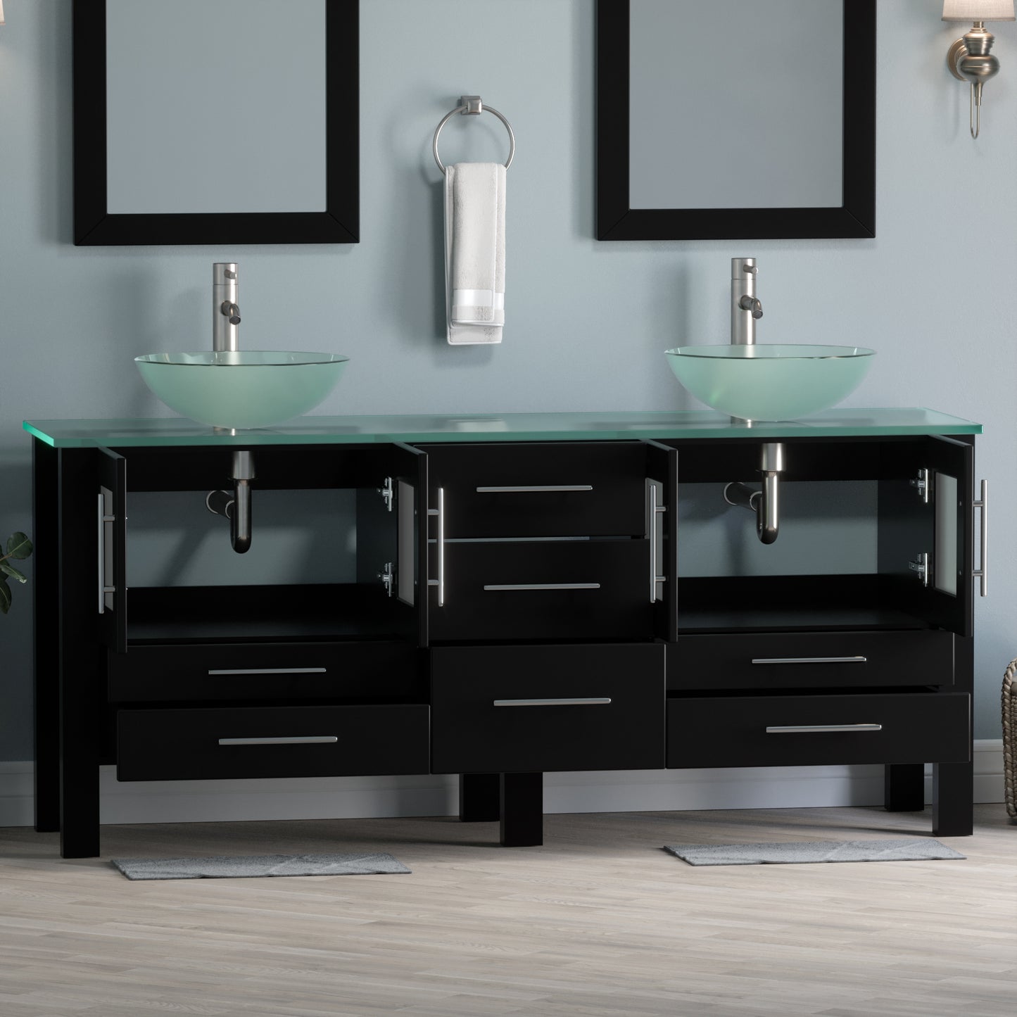 Complete 72" Vanity Set with Brushed Nickel Plumbing