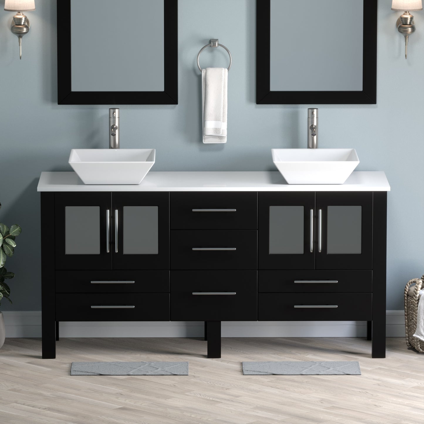 Complete 63" Vanity Set with Brushed Nickel Plumbing