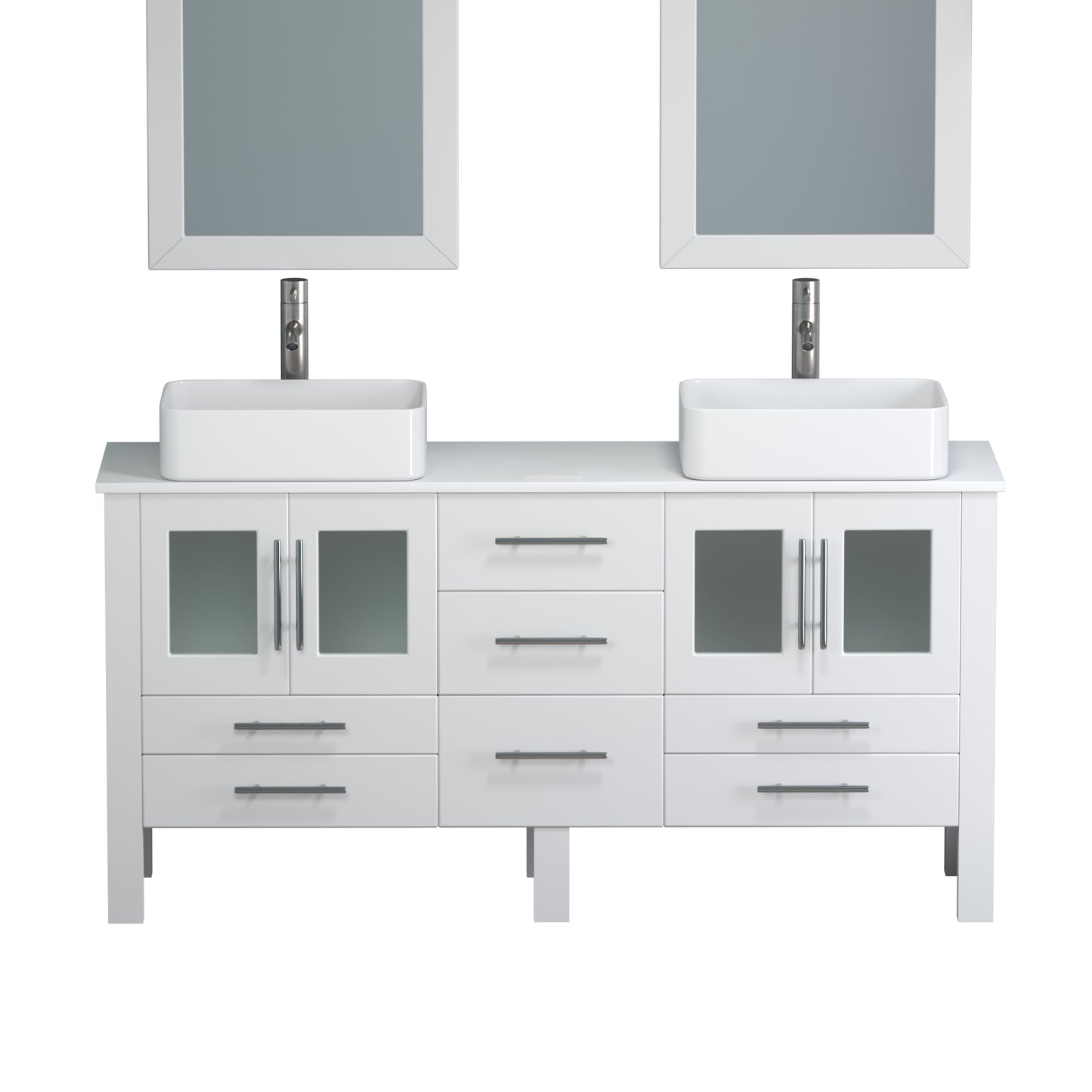 63 Inch White Vanity Set with Brushed Nickel Faucet and Pop Up Drain