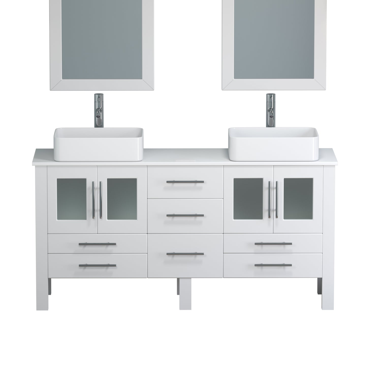 Complete 63 Inch White Vanity Set with Polished Chrome Pluming
