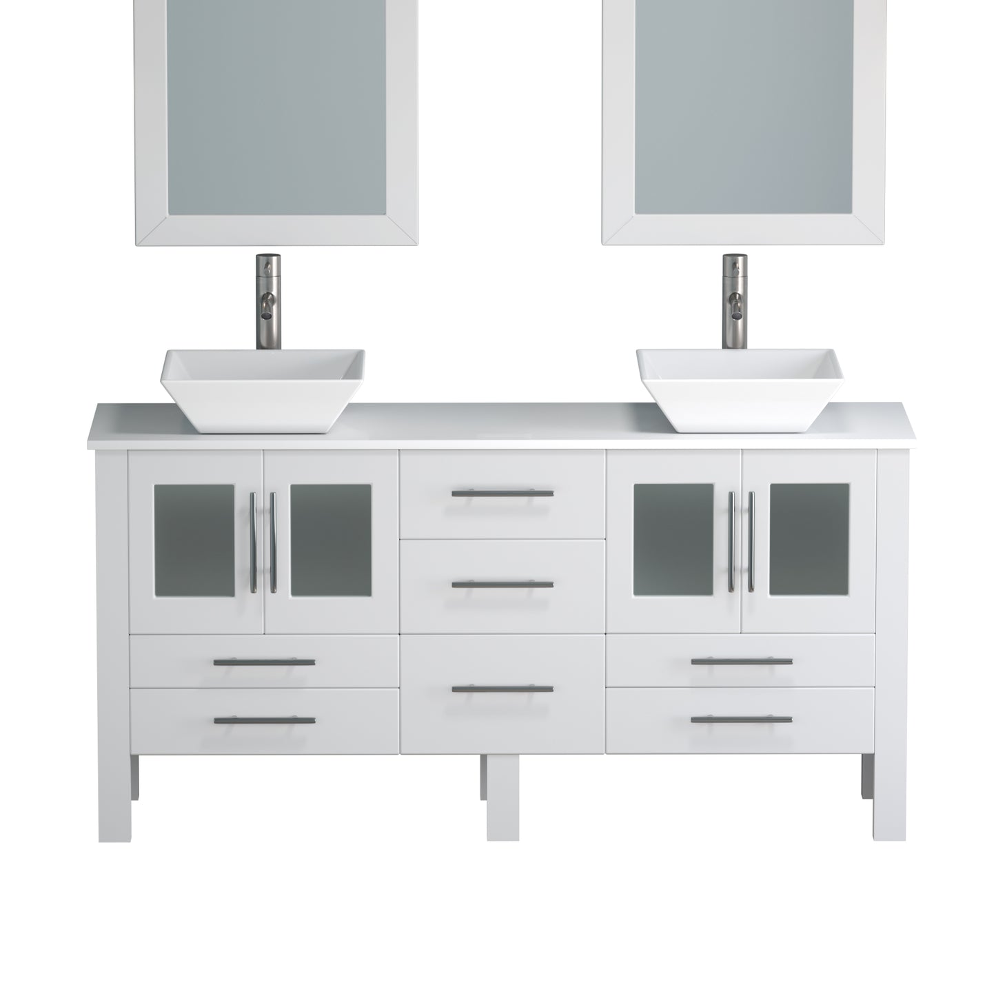 Complete 63" Vanity Set with Brushed Nickel Plumbing