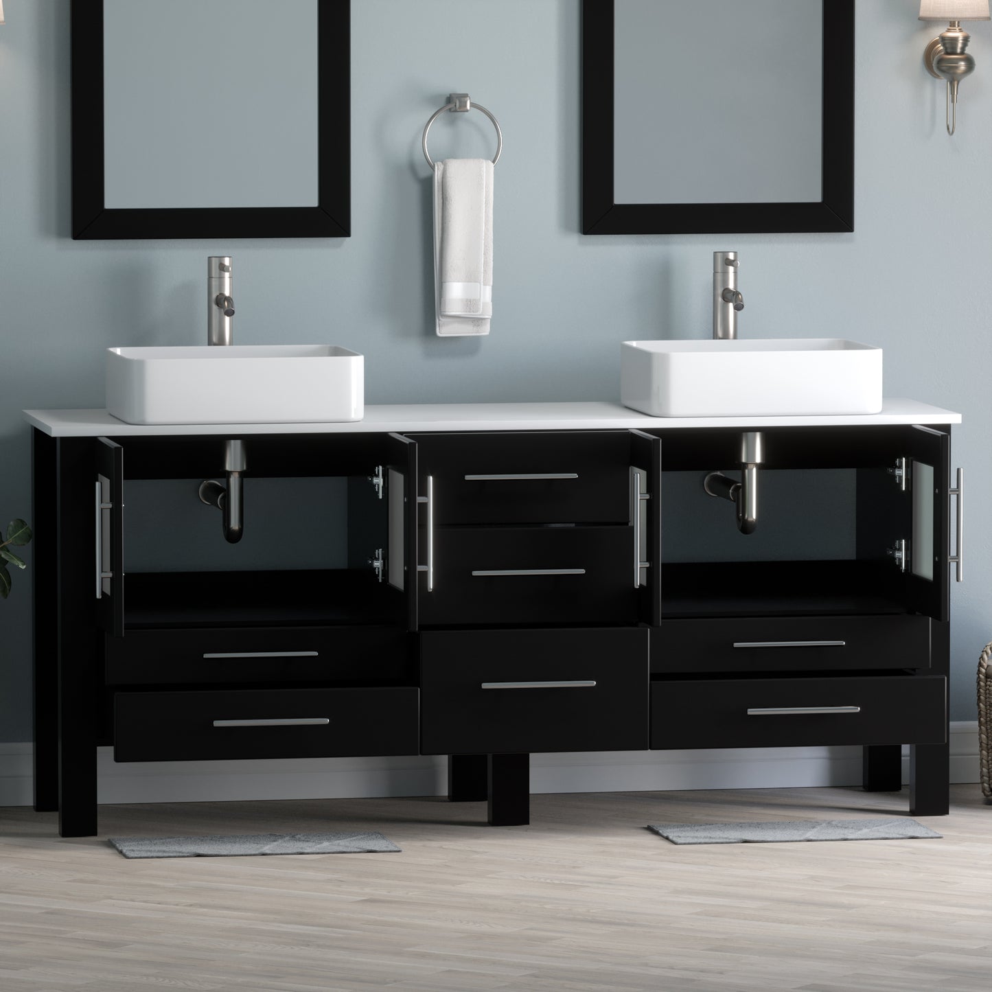 Complete 72" Vanity Set with Brushed Nickel Plumbing