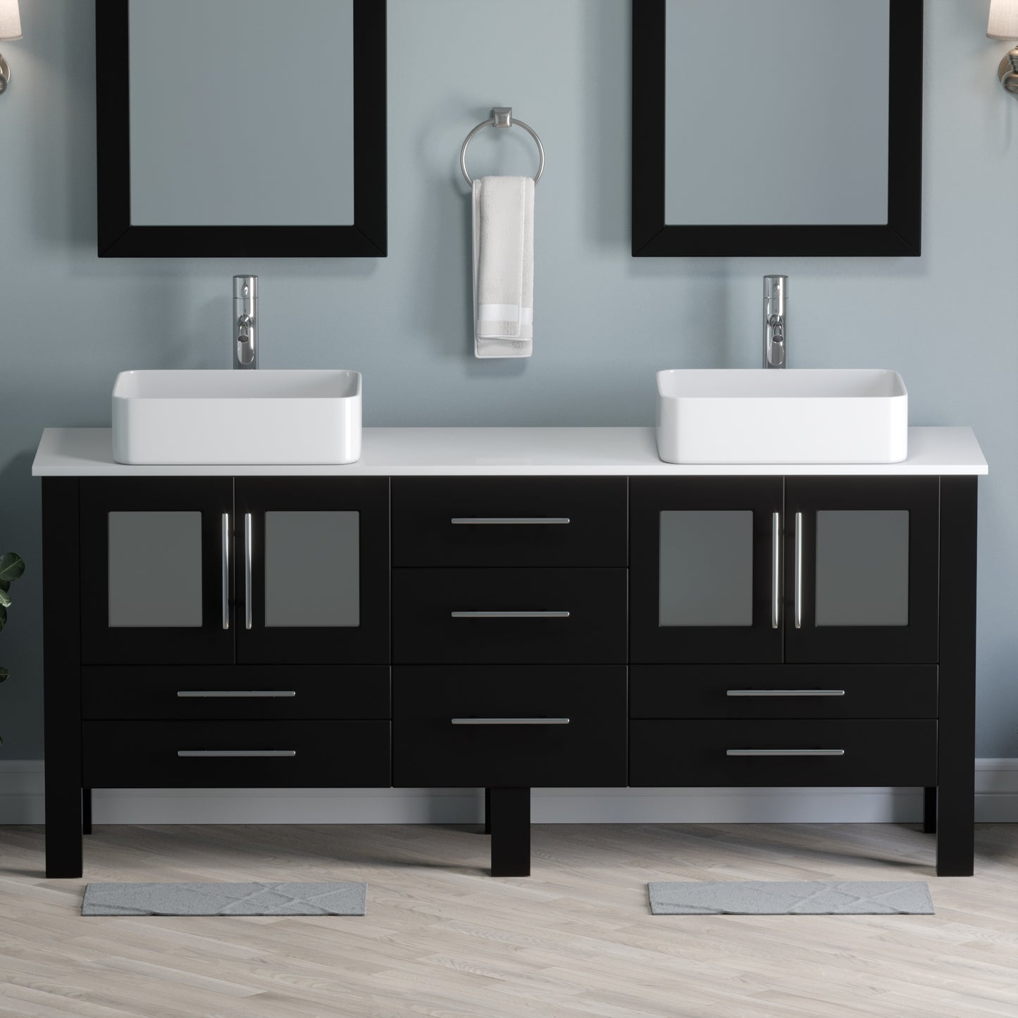 Complete 71" Espresso Vanity Set with Polished Chrome Plumbing