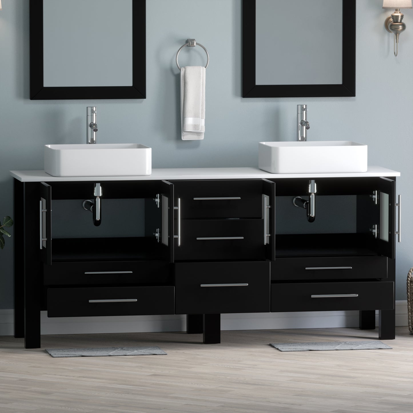 Complete 71" Espresso Vanity Set with Polished Chrome Plumbing