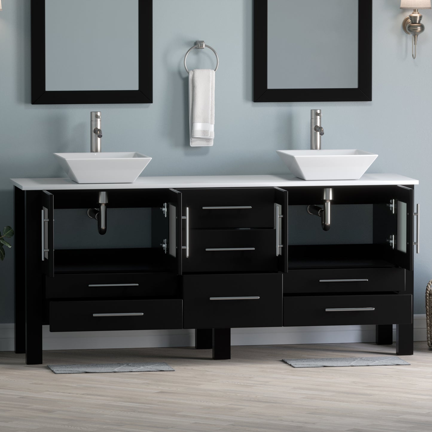 Complete 72" Vanity Set with Brushed Nickel Plumbing