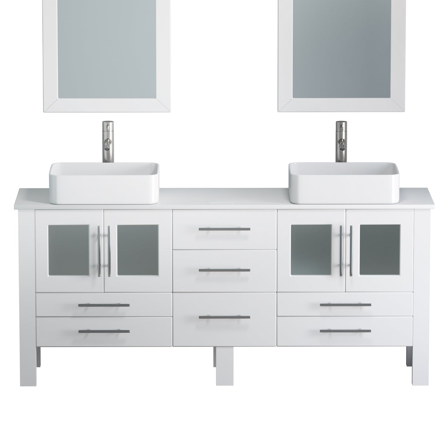 Complete 71" White Vanity Set with Brushed Nickel Plumbing