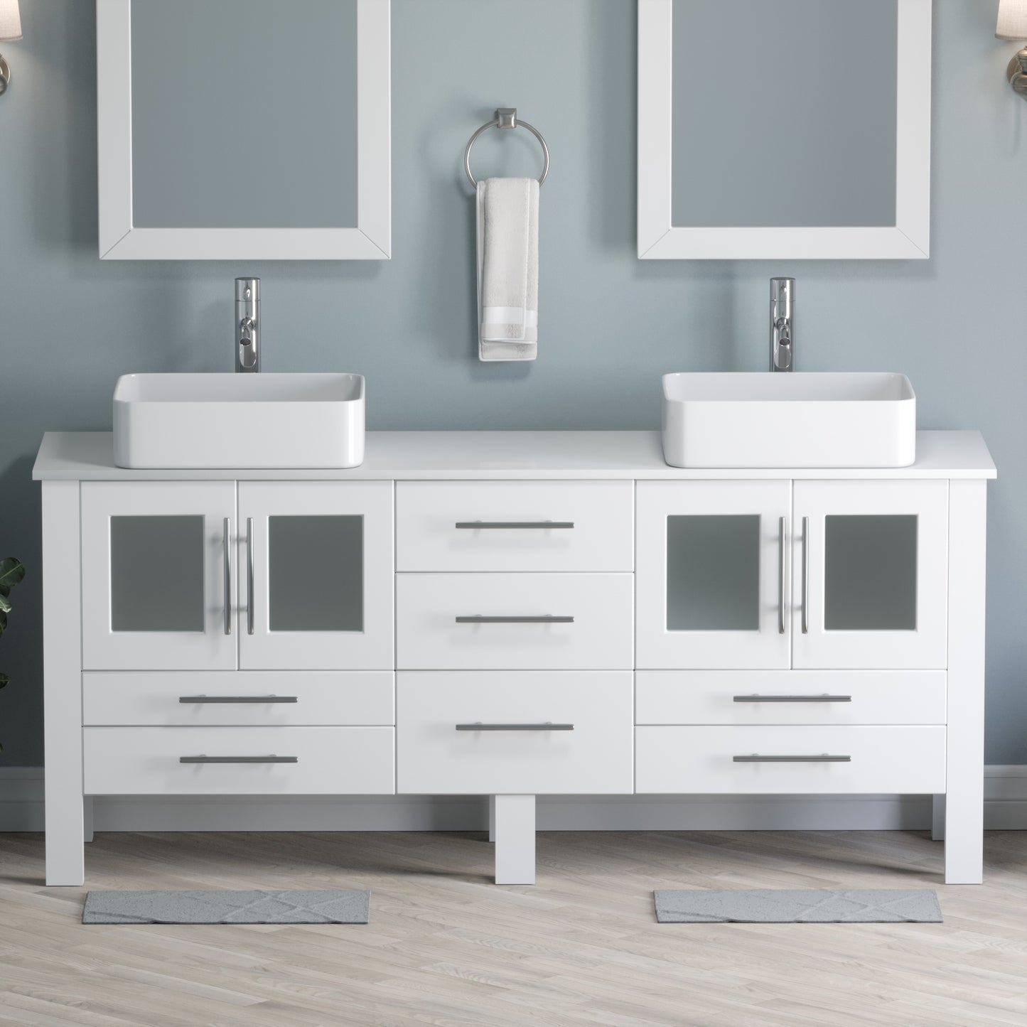 Complete 71" White Vanity Set with Polished Chrome Plumbing