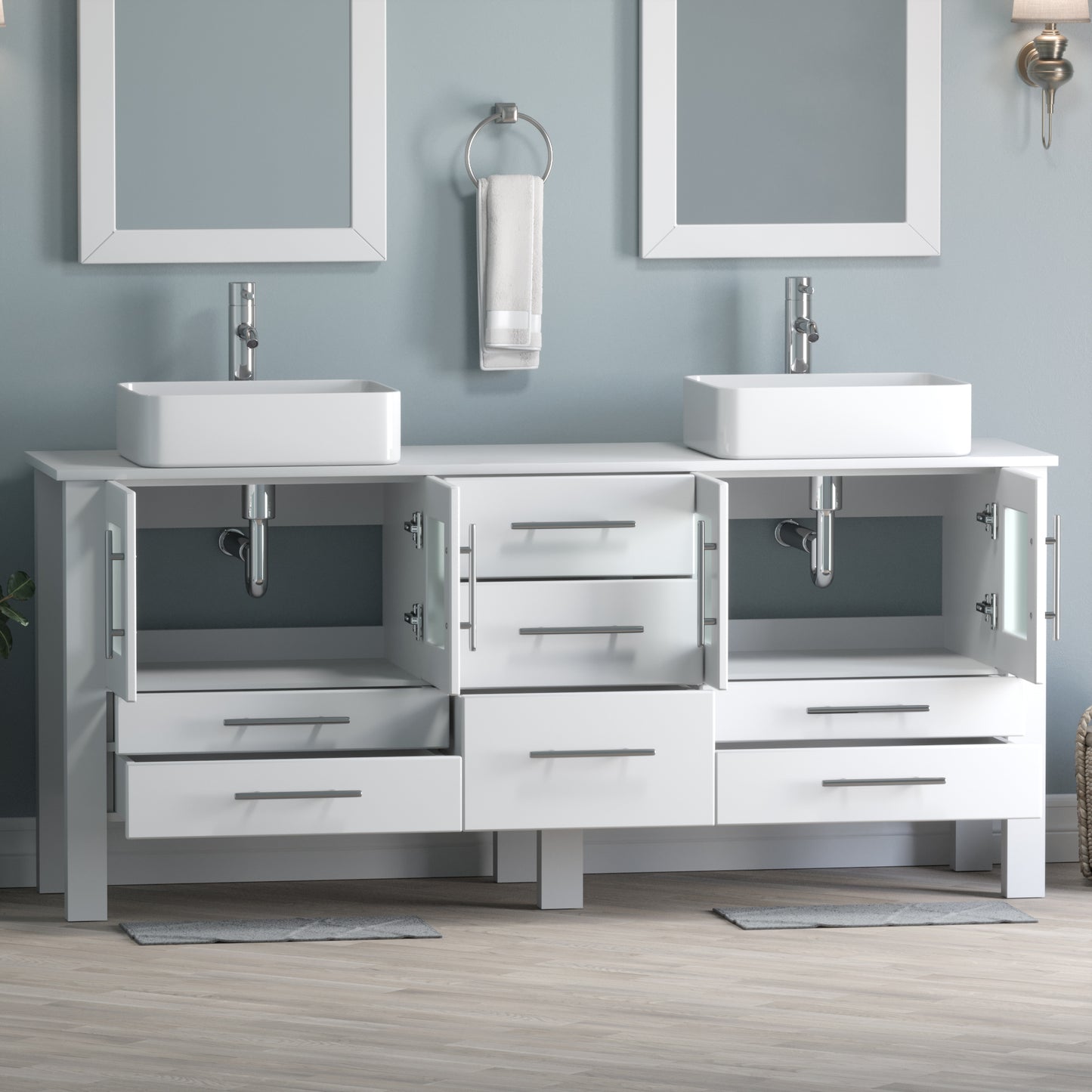 Complete 71" White Vanity Set with Polished Chrome Plumbing