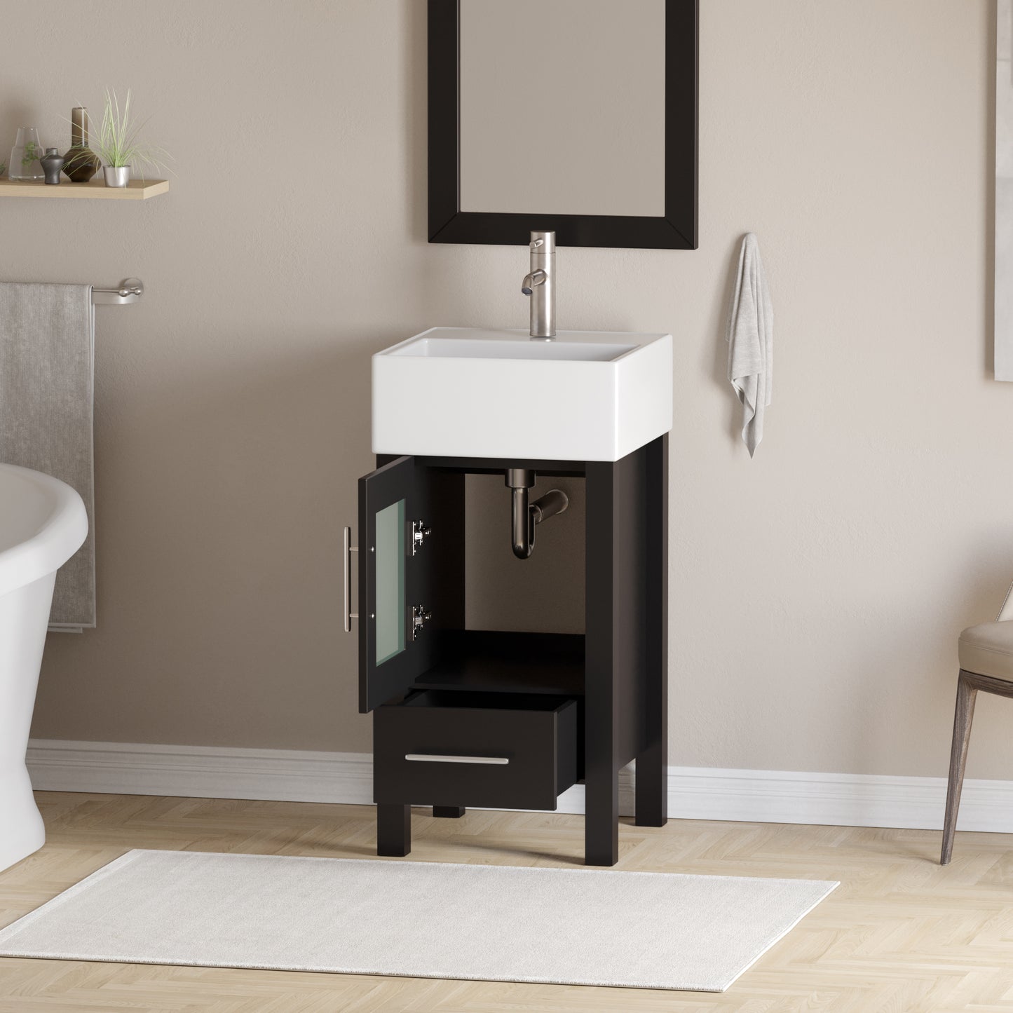 Complete 18" Vanity Set with Brushed Nickel Plumbing