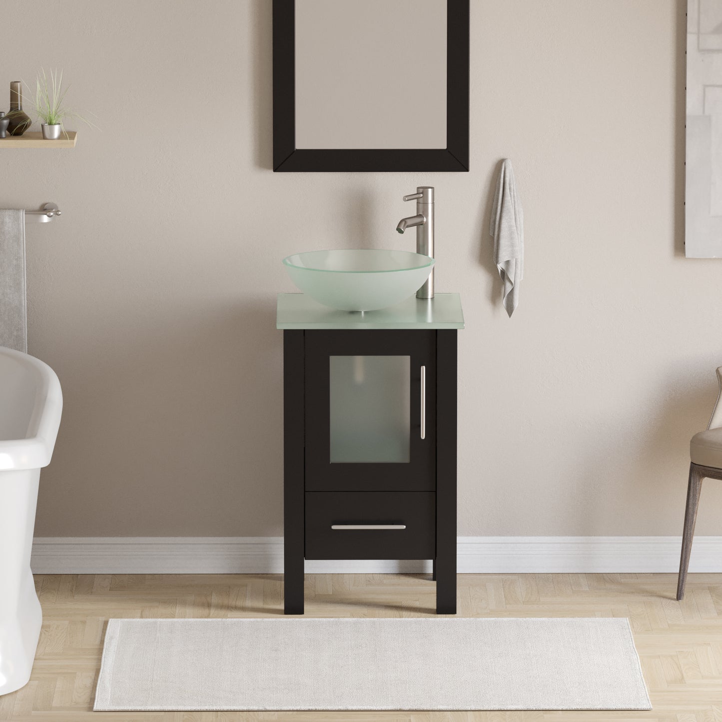 Complete 18" Vanity Set with Brushed Nickel Plumbing