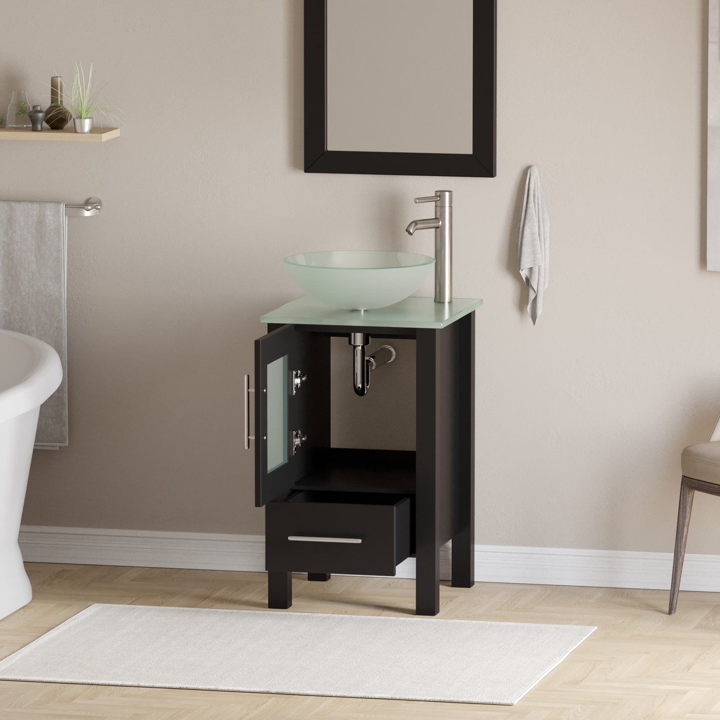 Complete 18" Vanity Set with Brushed Nickel Plumbing