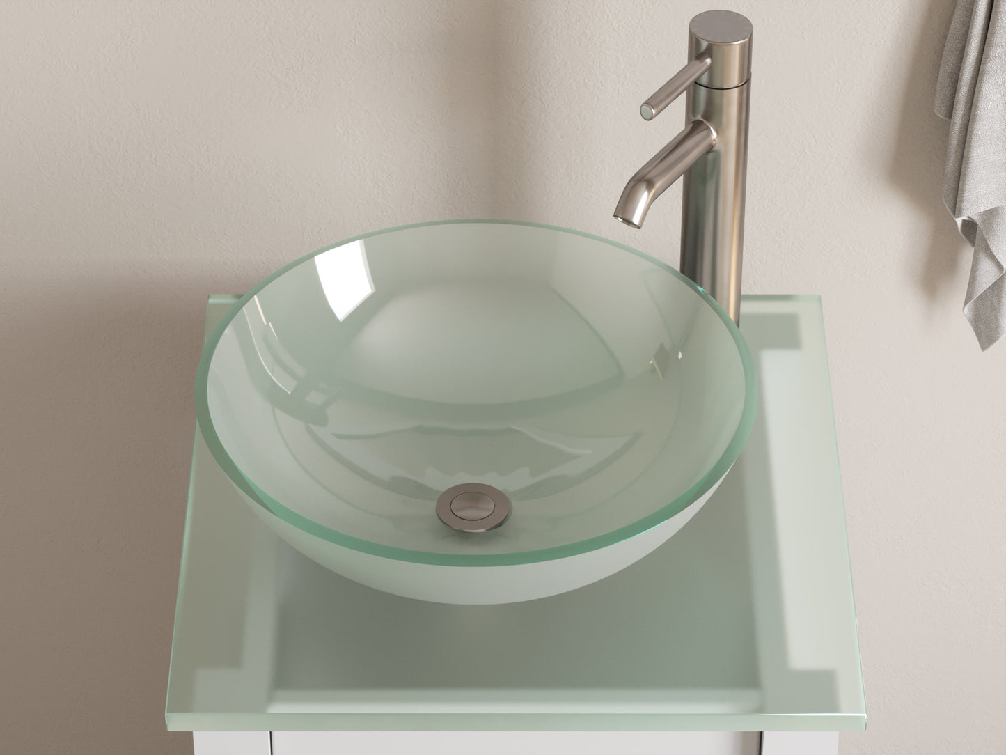 Complete 18" Wood and Glass Vanity Set with Brushed Nickel Plumbing