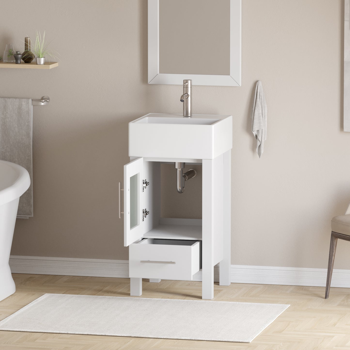 Complete 18" Vanity Set with Brushed Nickel Plumbing