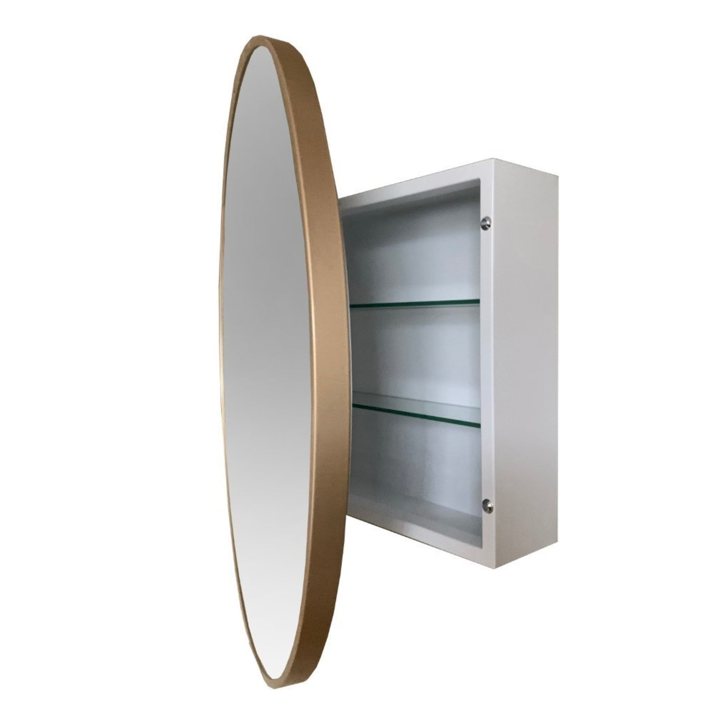 Round Metal Frame Medicine Cabinet in Brushed Gold