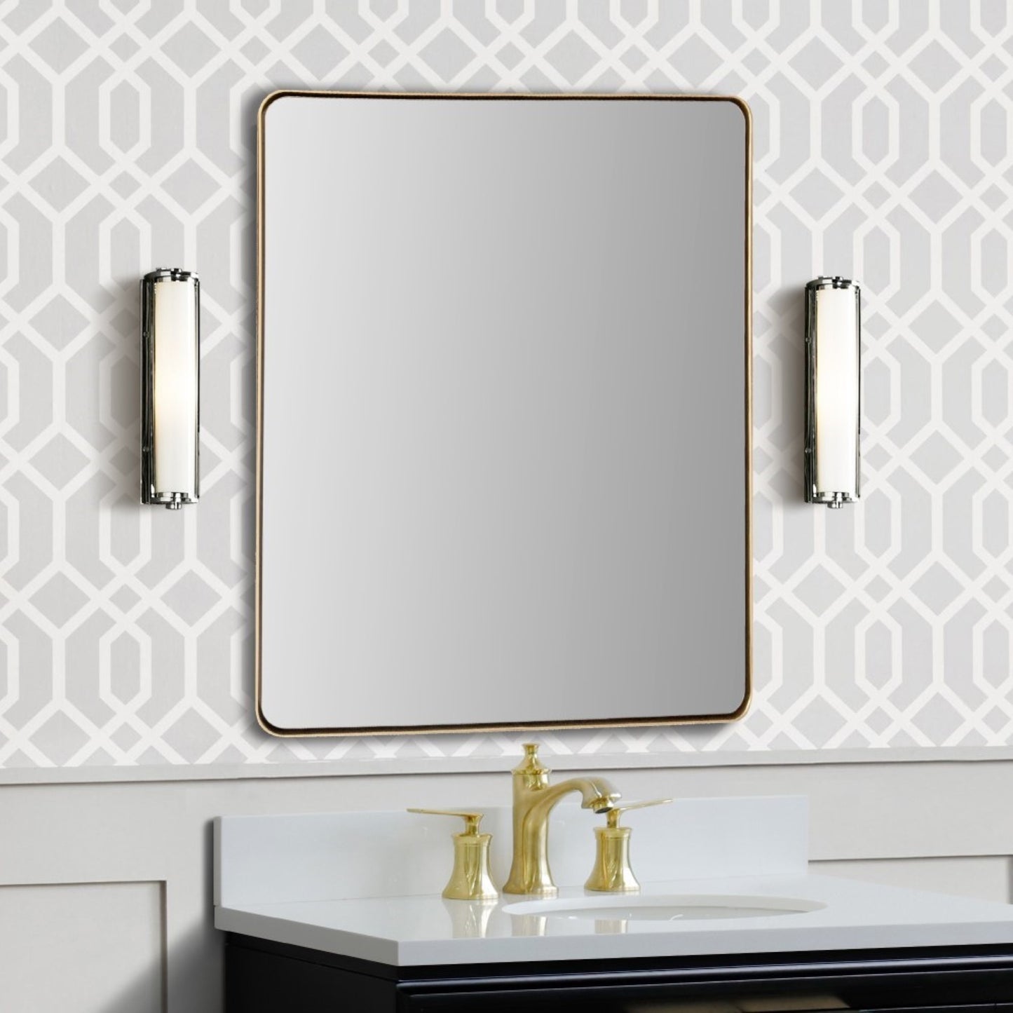 Rectangular Metal Frame Mirror in Brushed Gold