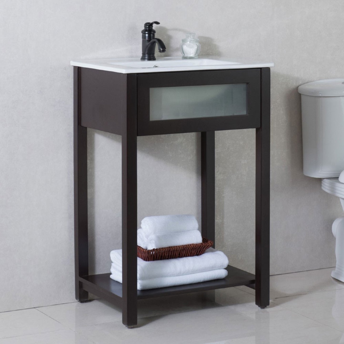 24" Single sink vanity manufactured wood espresso