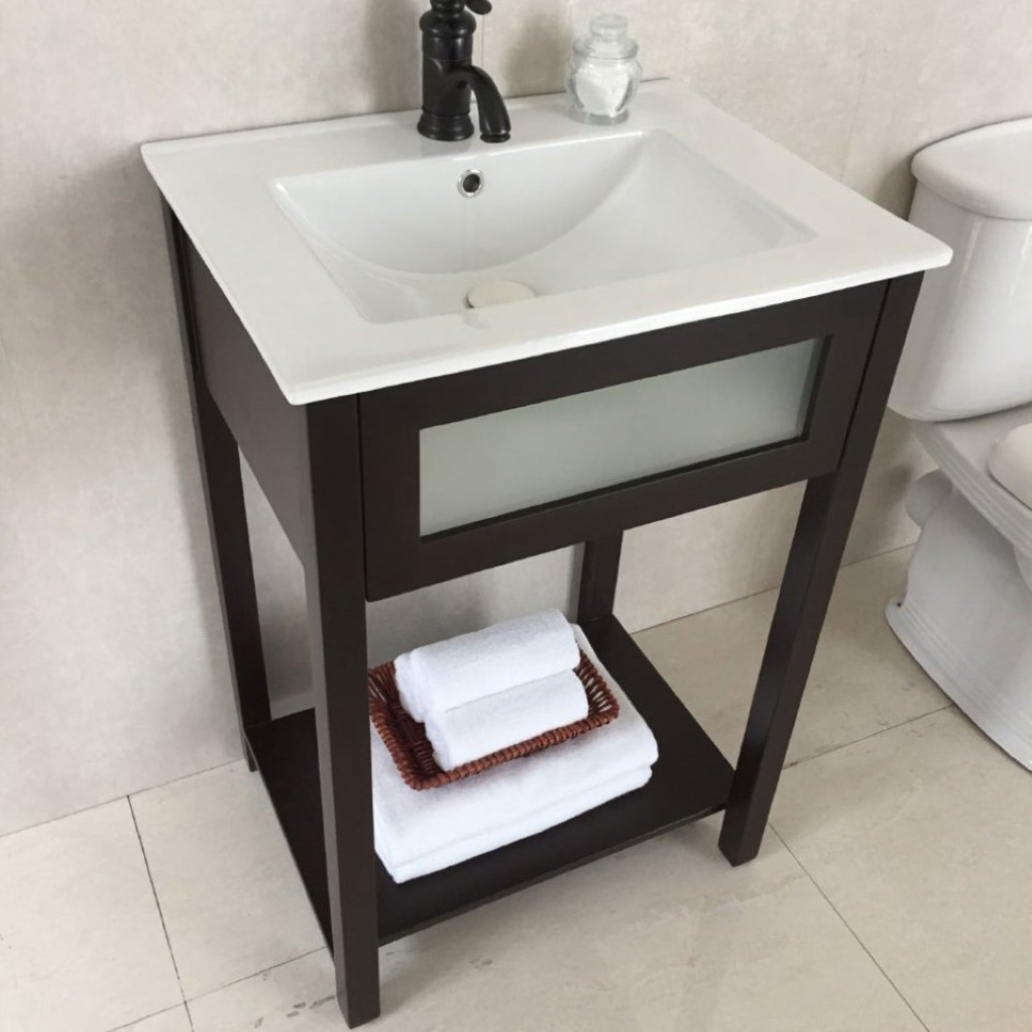 24" Single sink vanity manufactured wood espresso