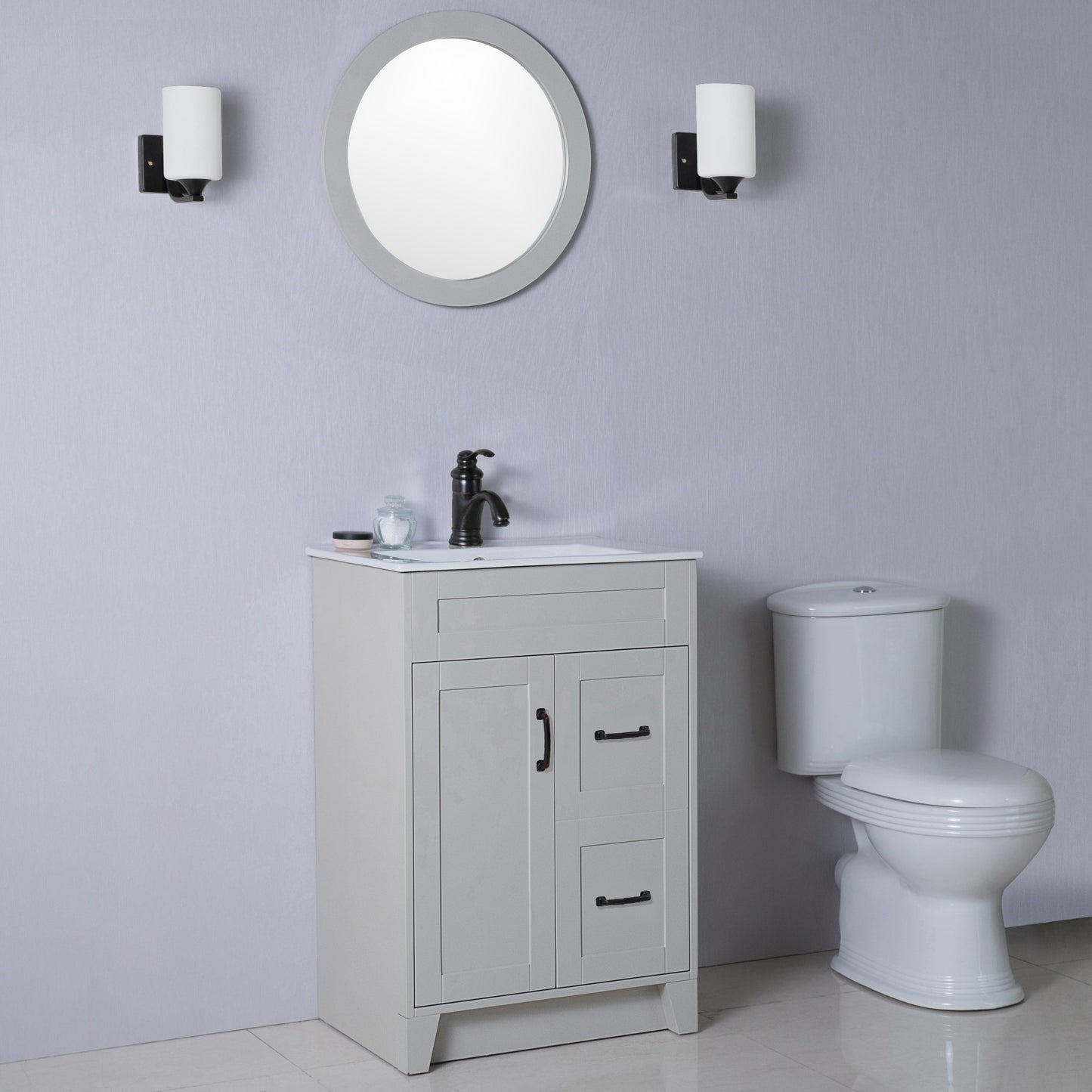 24" Single sink vanity manufactured wood light gray