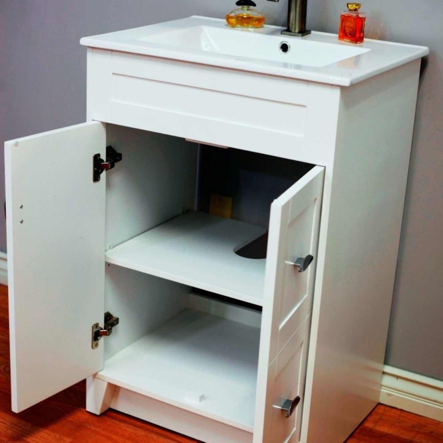 24" Single sink vanity manufactured wood white