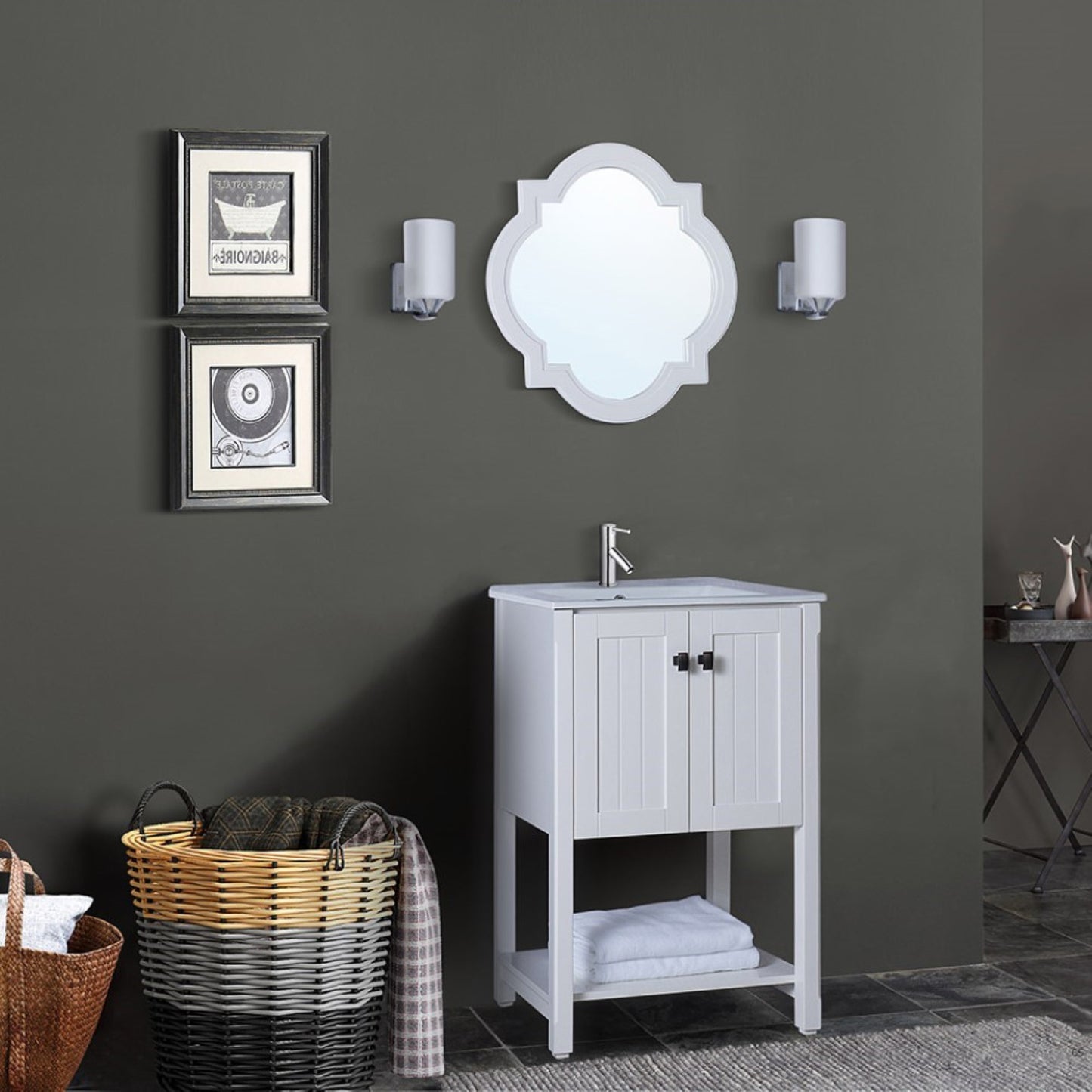 24" Single sink vanity manufactured wood white