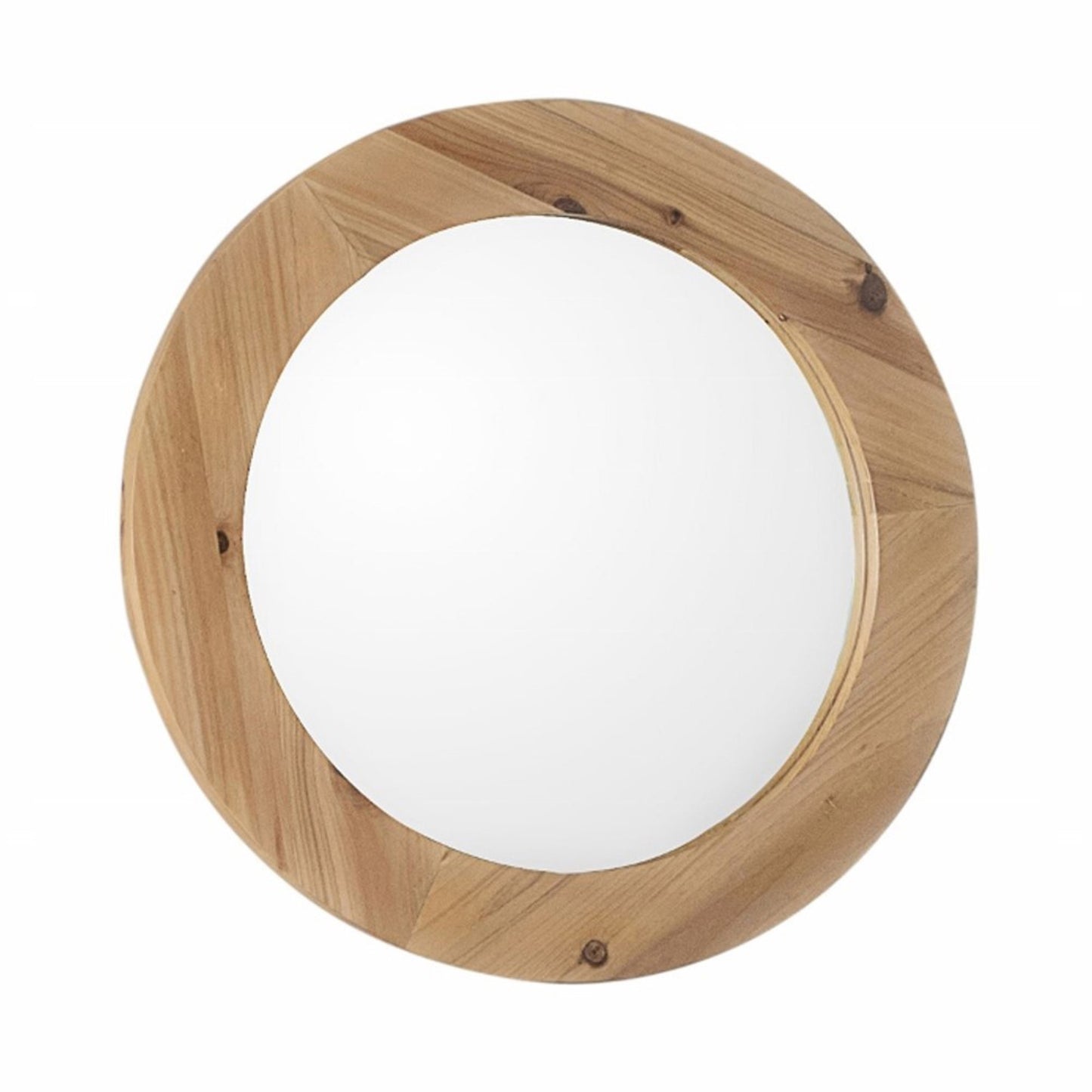 Round framed mirror solid fir natural