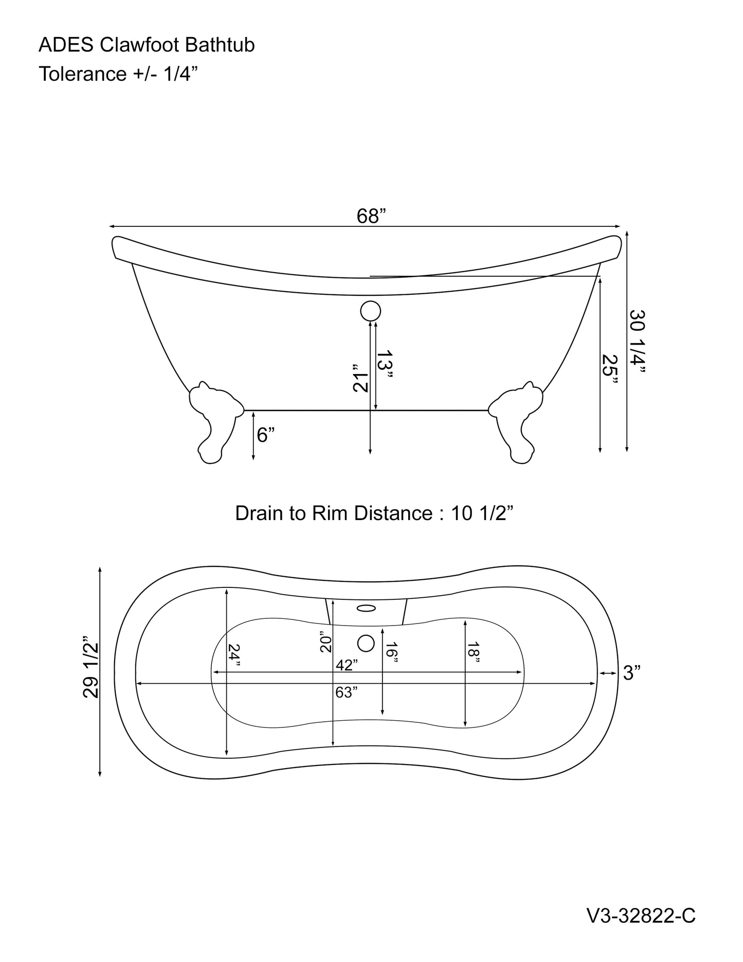 Acrylic Double Slipper Clawfoot Soaking Tub with Continuous Rim and Oil Rubbed Bronze Feet