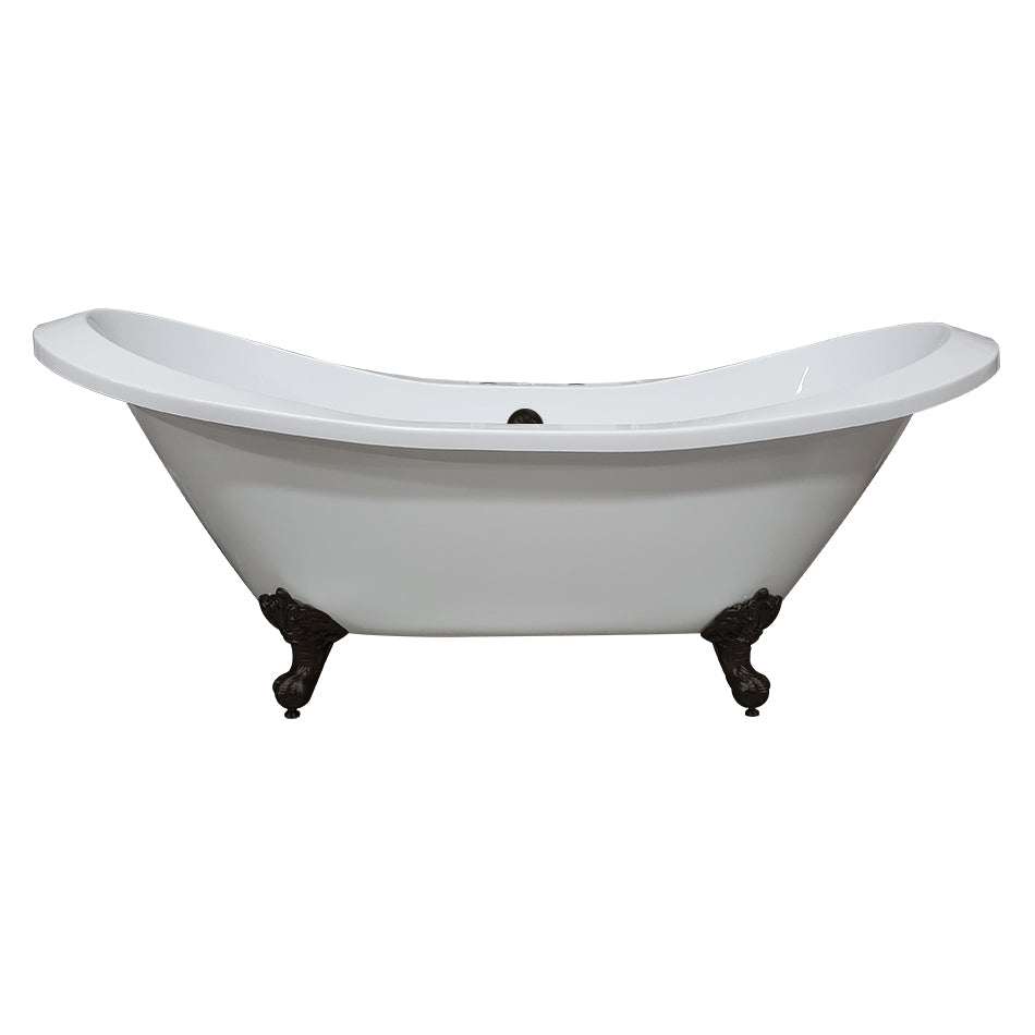 Extra Large Acrylic Double Slipper Clawfoot Tub, Oil Rubbe Bronze Feet and Deck Mount Faucet Holes