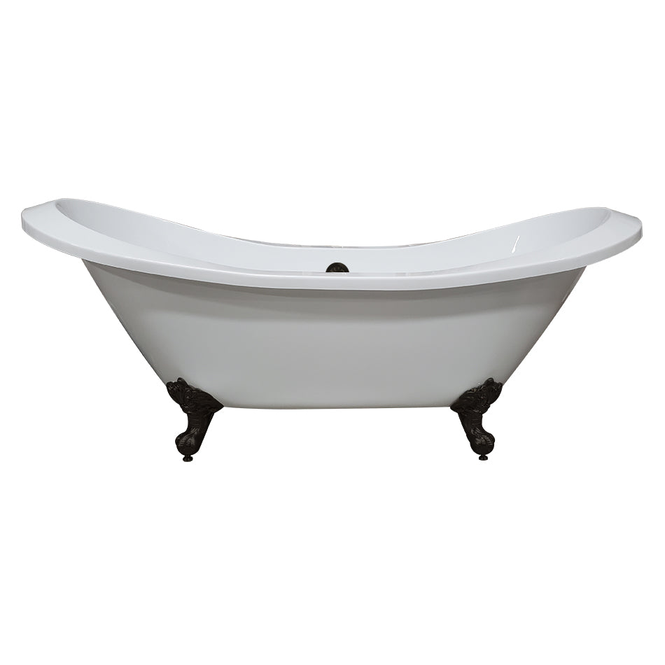 Extra Large Acrylic Double Slipper Clawfoot Tub, Oil Rubbe Bronze Feet and Continuous Rim
