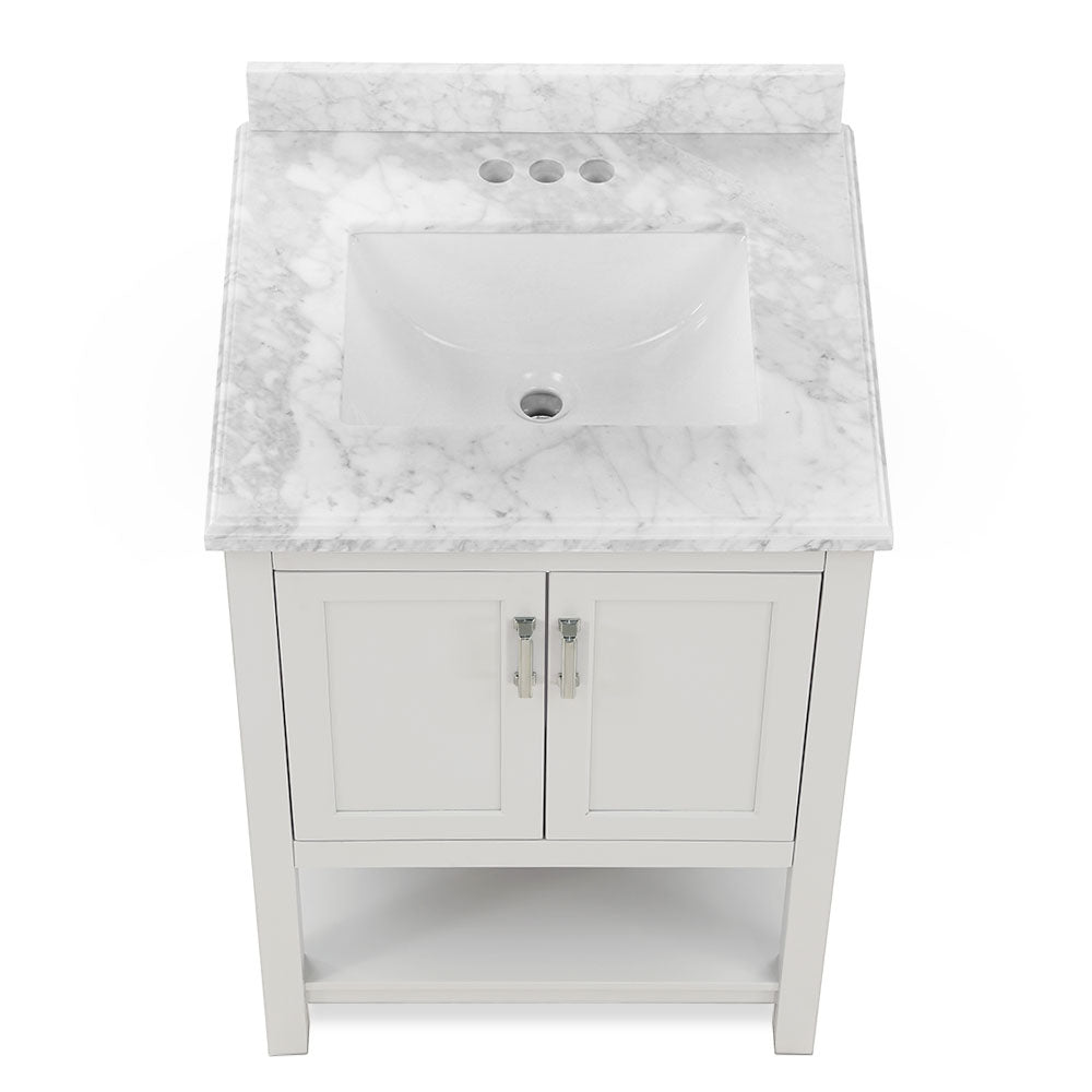 Affinity 25" Modern Bathroom Vanity in White Cabinet Carrara White Marble Countertop