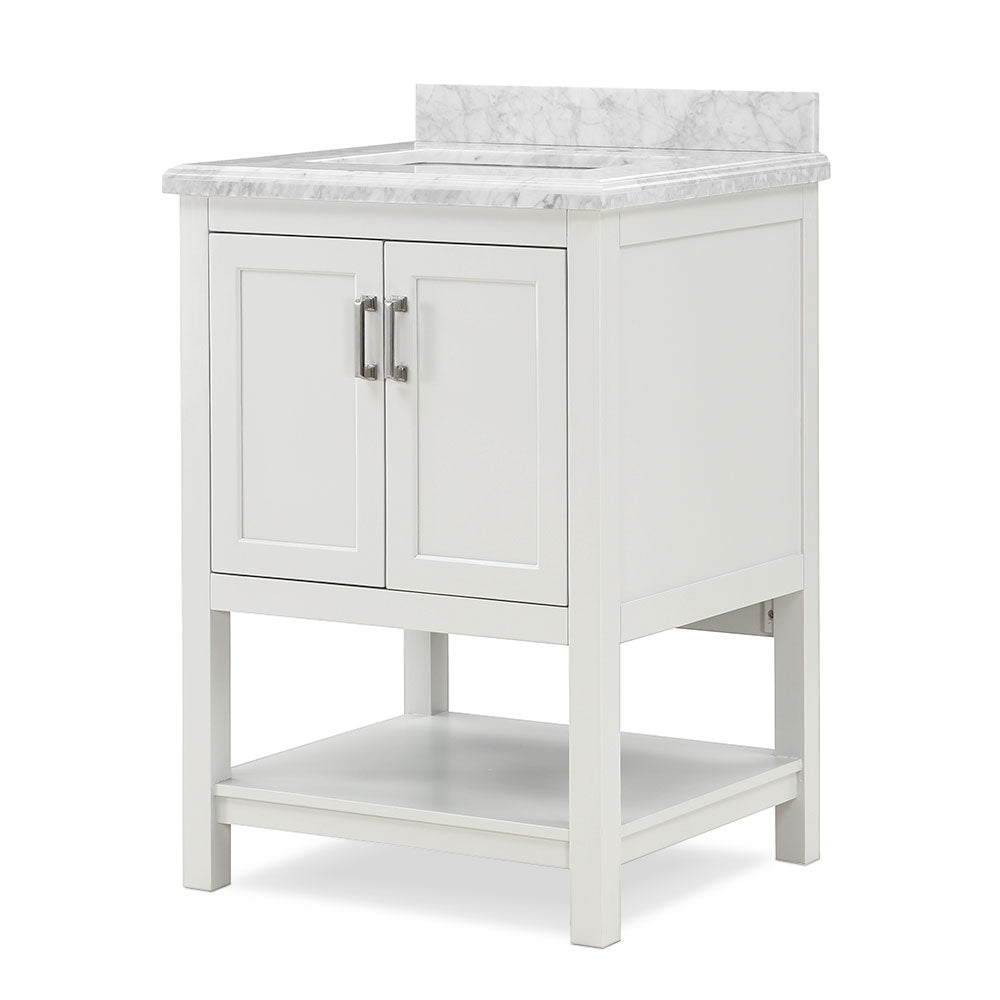 Affinity 25" Modern Bathroom Vanity in White Cabinet Carrara White Marble Countertop