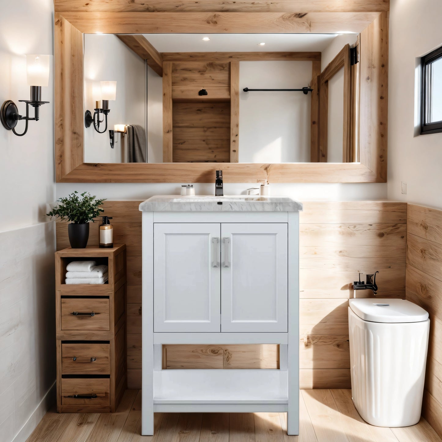 Affinity 25" Modern Bathroom Vanity in White Cabinet Carrara White Marble Countertop