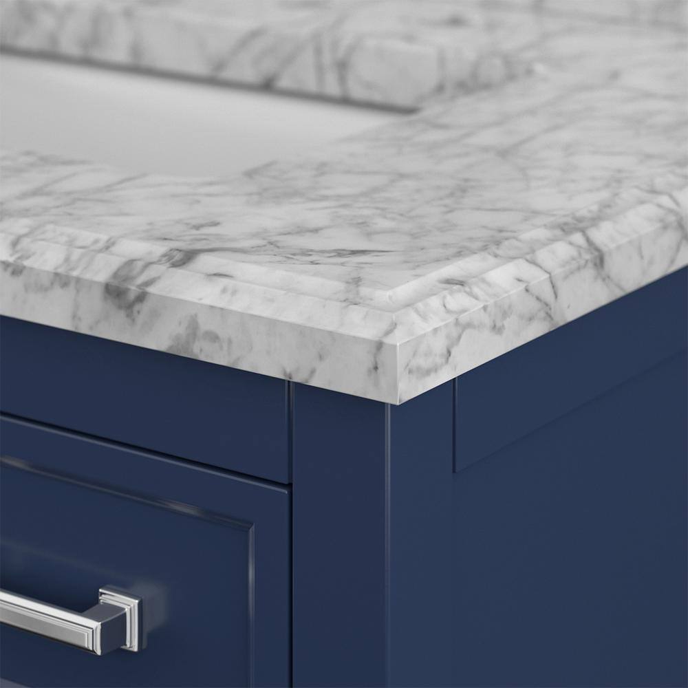 Affinity 31" Modern Bathroom Vanity in Blue Cabinet Carrara White Marble Countertop