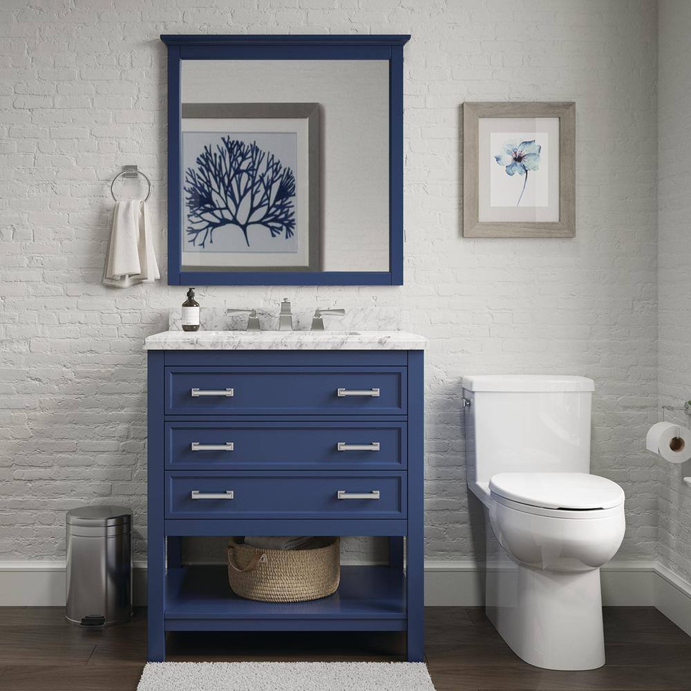 Affinity 31" Modern Bathroom Vanity in Blue Cabinet Carrara White Marble Countertop