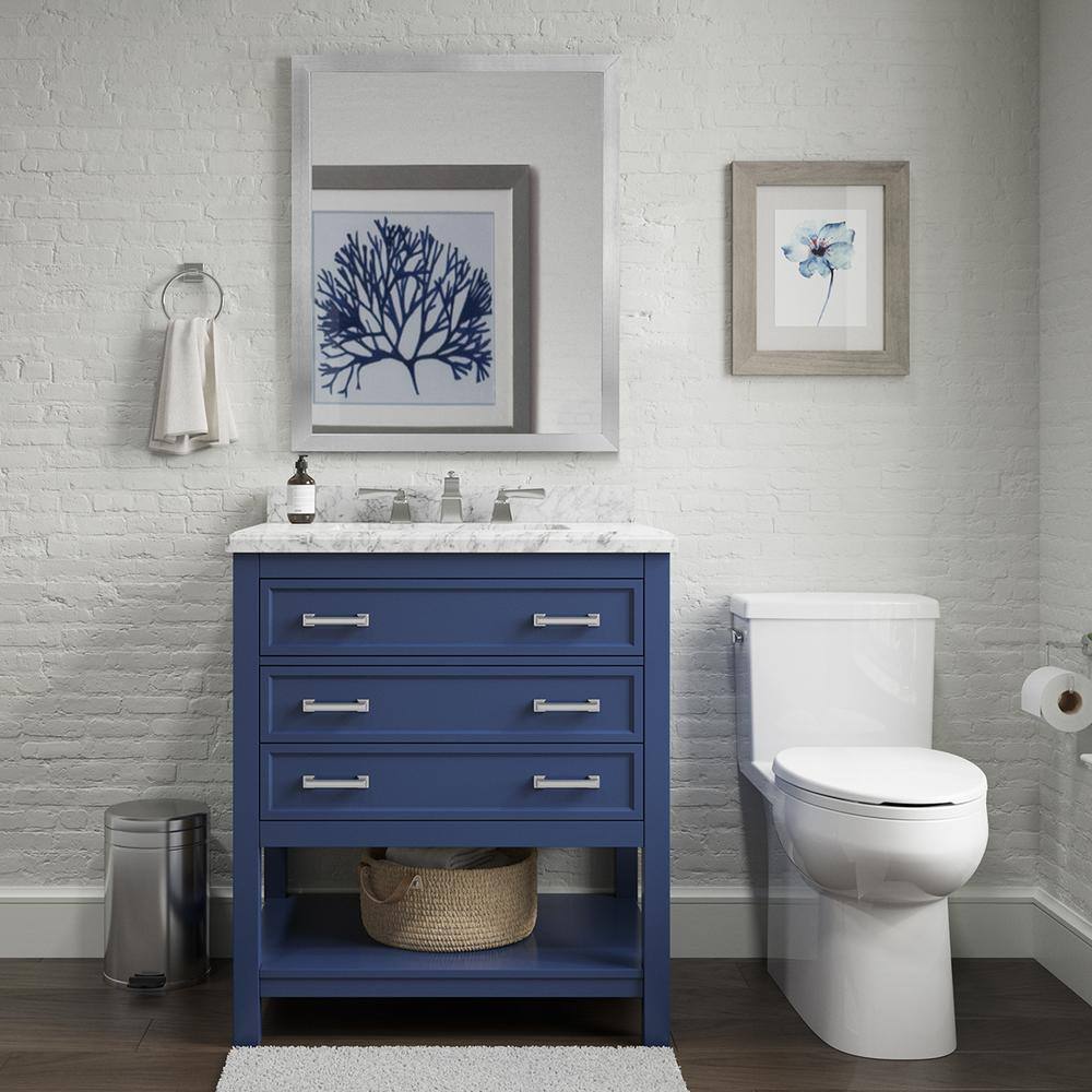 Affinity 31" Modern Bathroom Vanity in Blue Cabinet Carrara White Marble Countertop