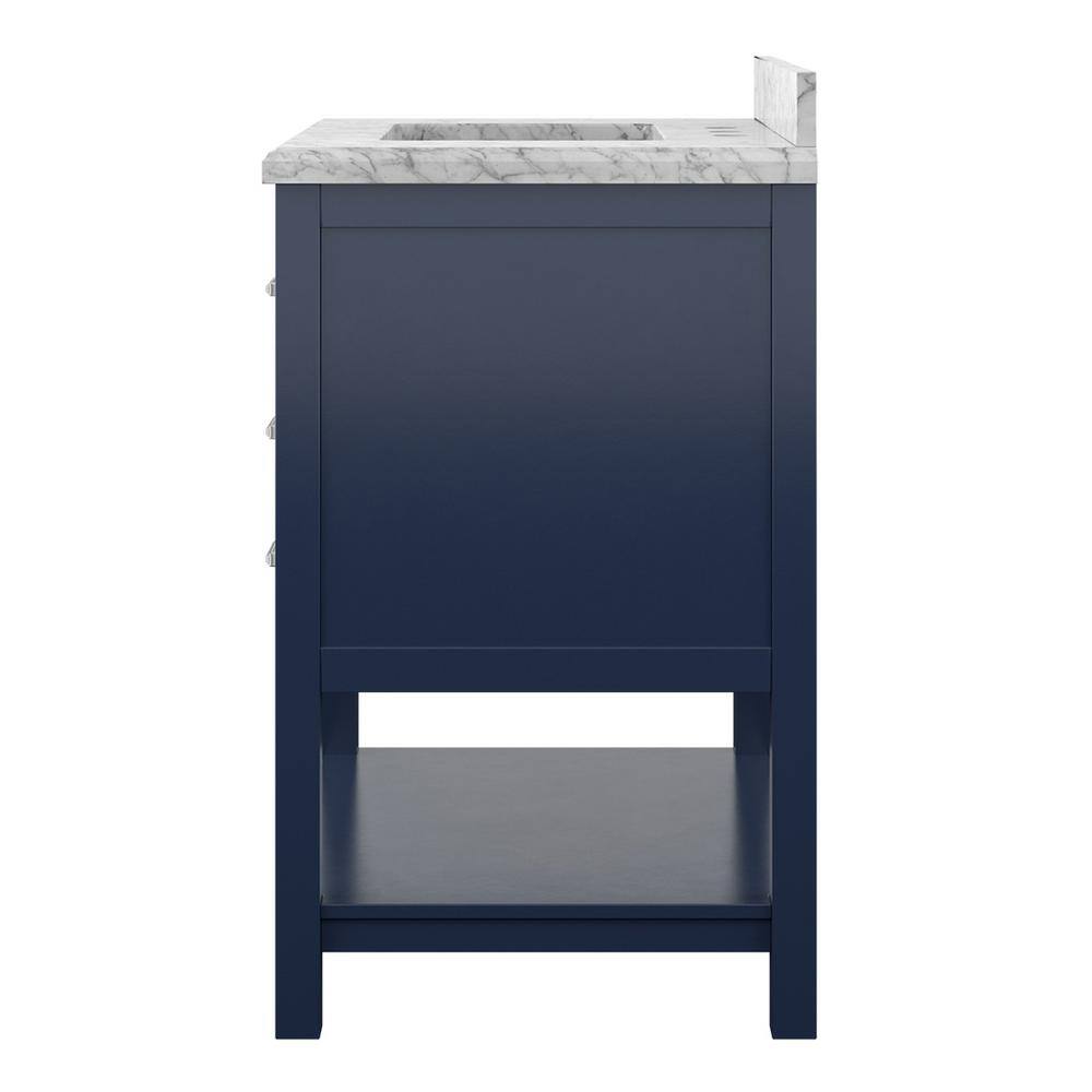 Affinity 31" Modern Bathroom Vanity in Blue Cabinet Carrara White Marble Countertop