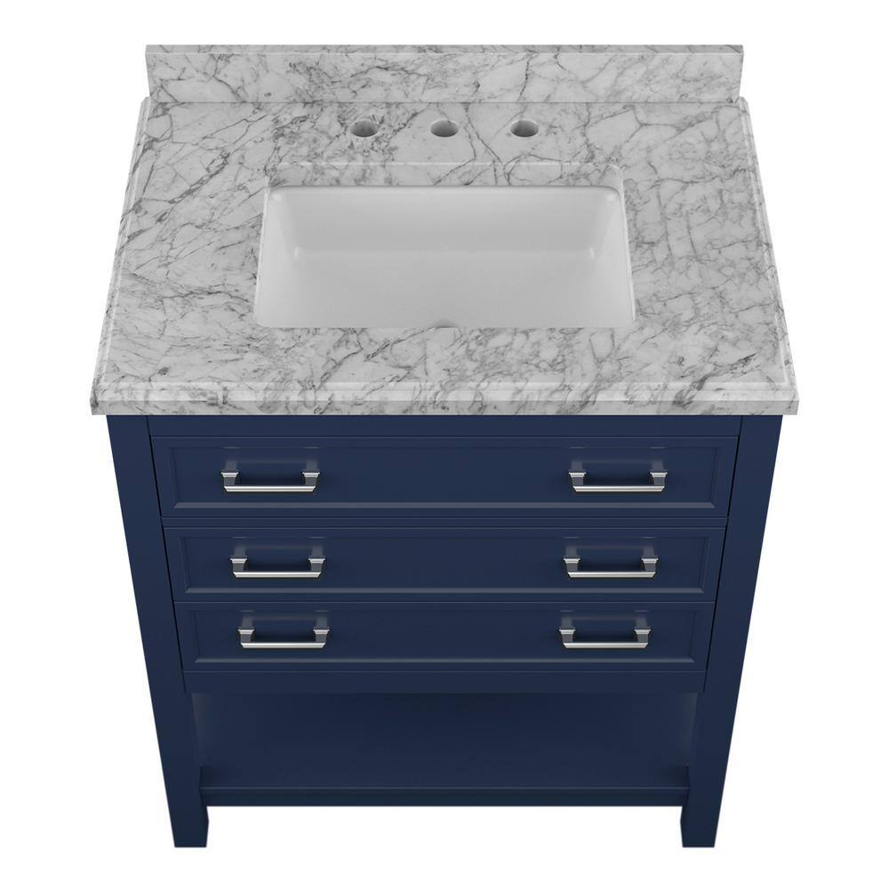 Affinity 31" Modern Bathroom Vanity in Blue Cabinet Carrara White Marble Countertop