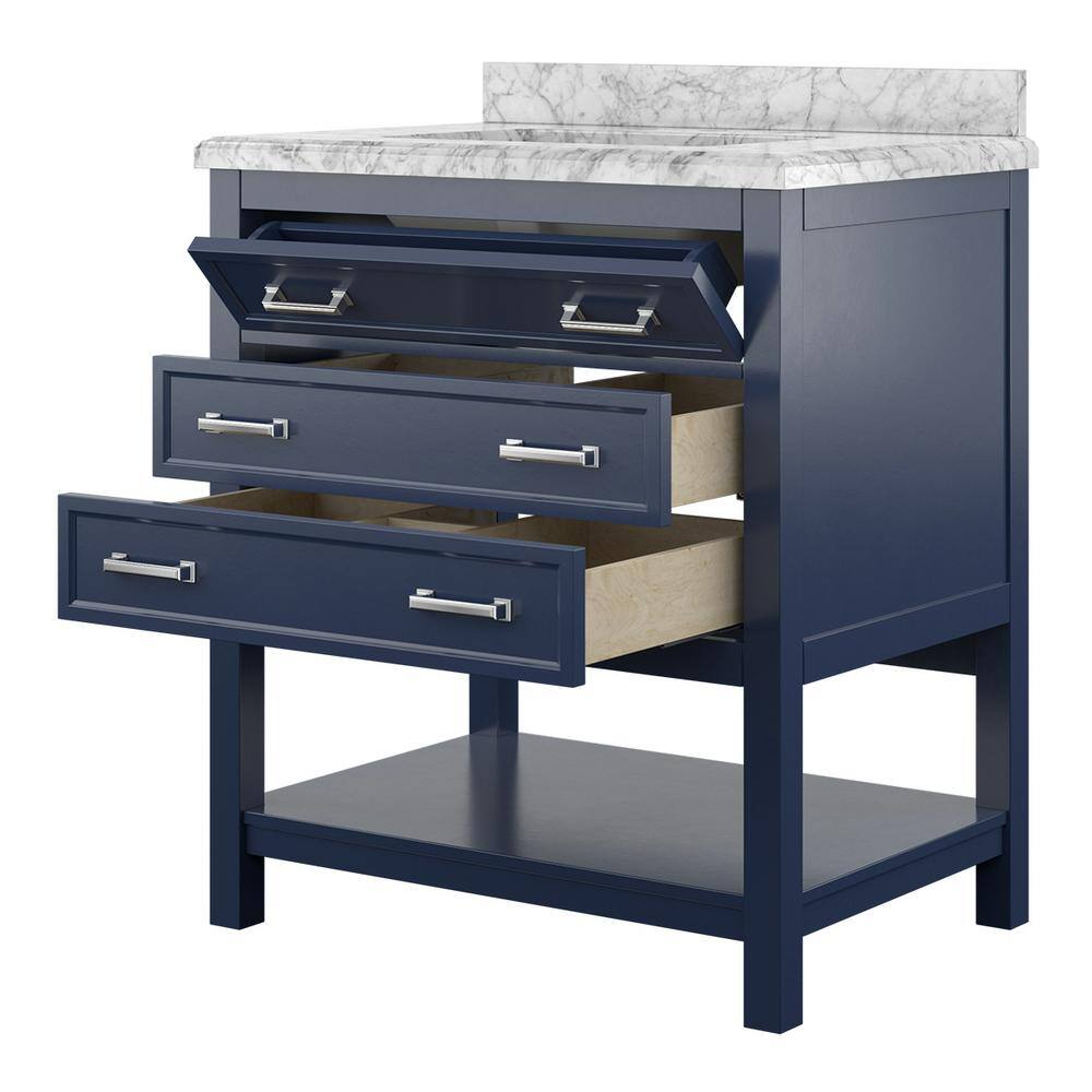 Affinity 31" Modern Bathroom Vanity in Blue Cabinet Carrara White Marble Countertop