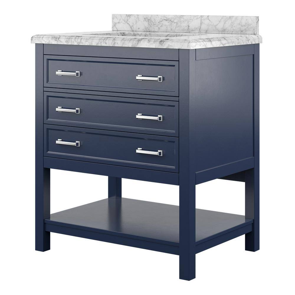 Affinity 31" Modern Bathroom Vanity in Blue Cabinet Carrara White Marble Countertop