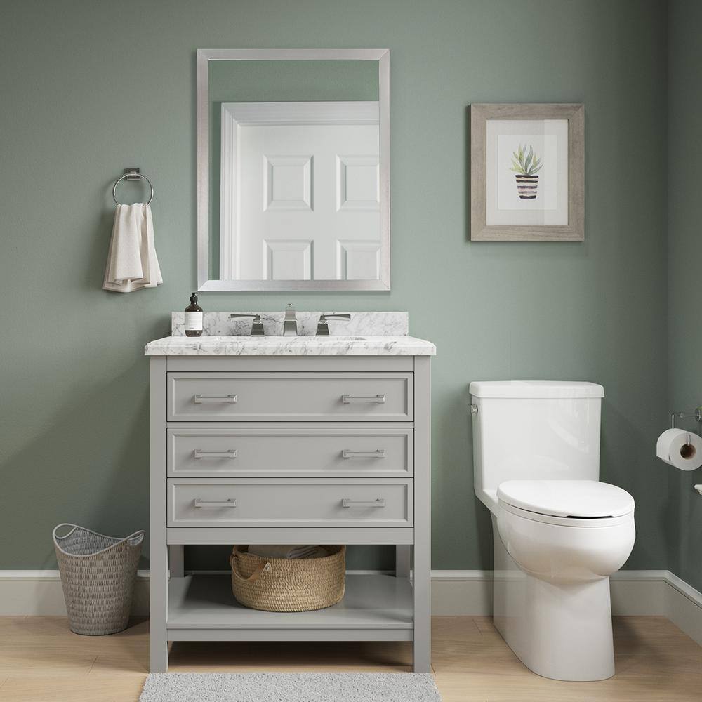 Affinity 31" Modern Bathroom Vanity in Gray Cabinet Carrara White Marble Countertop