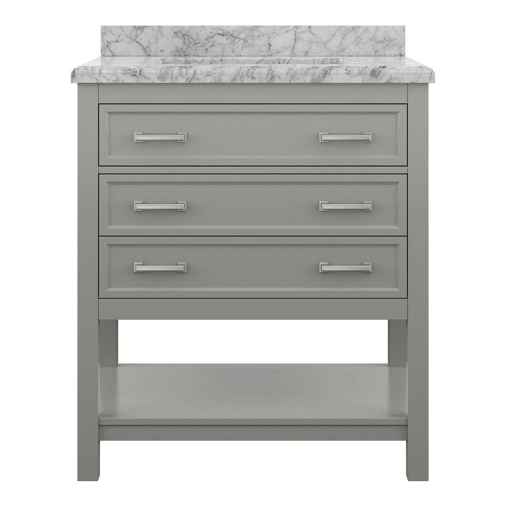 Affinity 31" Modern Bathroom Vanity in Gray Cabinet Carrara White Marble Countertop