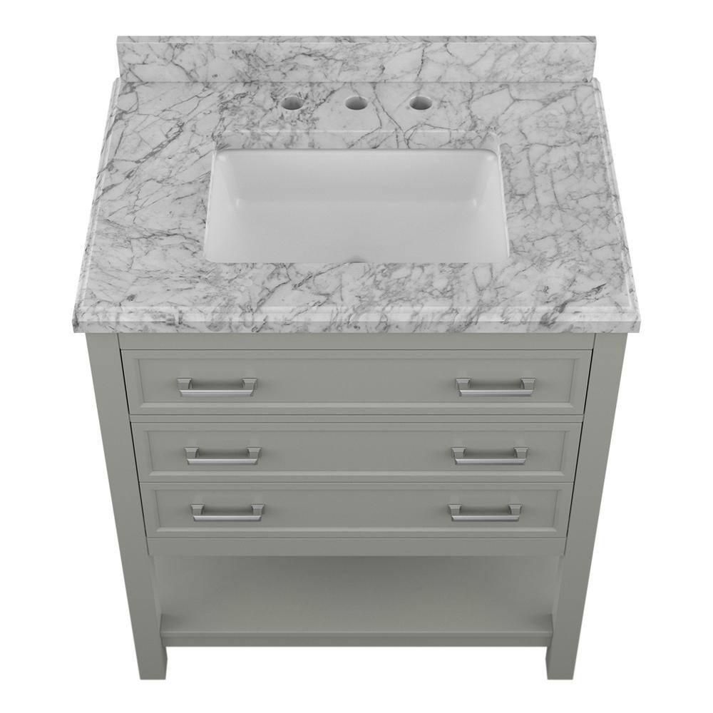 Affinity 31" Modern Bathroom Vanity in Gray Cabinet Carrara White Marble Countertop