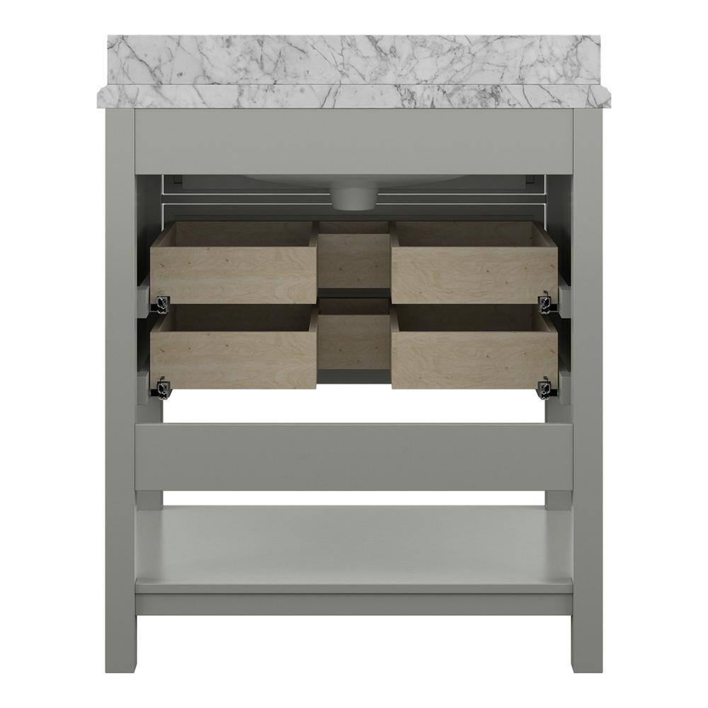 Affinity 31" Modern Bathroom Vanity in Gray Cabinet Carrara White Marble Countertop