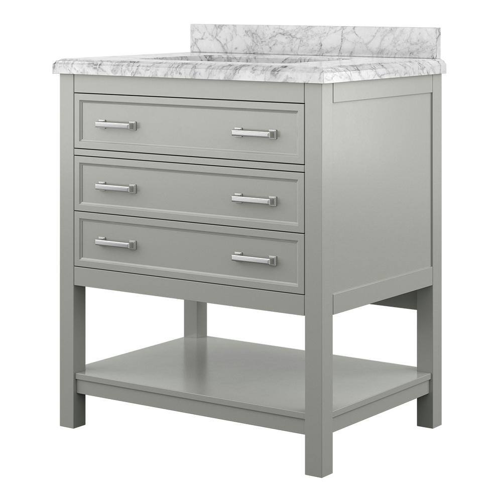 Affinity 31" Modern Bathroom Vanity in Gray Cabinet Carrara White Marble Countertop