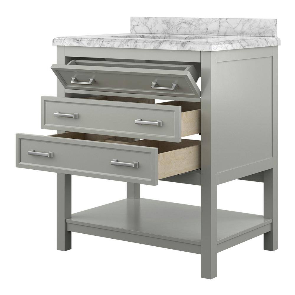 Affinity 31" Modern Bathroom Vanity in Gray Cabinet Carrara White Marble Countertop