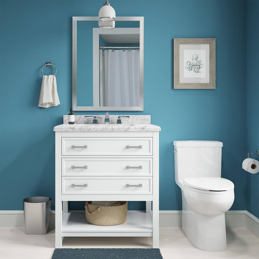 Affinity 31" Modern Bathroom Vanity in White Cabinet Carrara White Marble Countertop