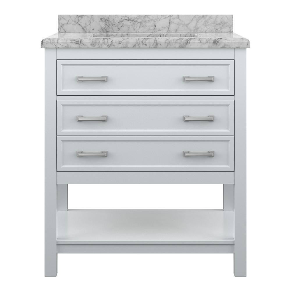 Affinity 31" Modern Bathroom Vanity in White Cabinet Carrara White Marble Countertop