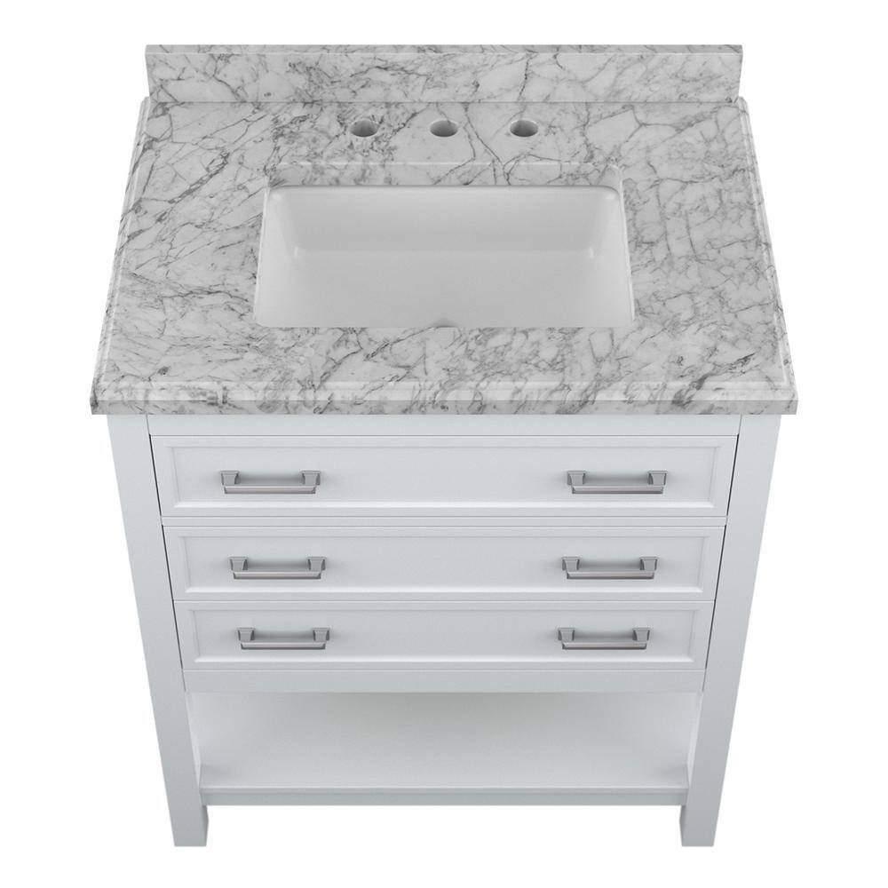 Affinity 31" Modern Bathroom Vanity in White Cabinet Carrara White Marble Countertop