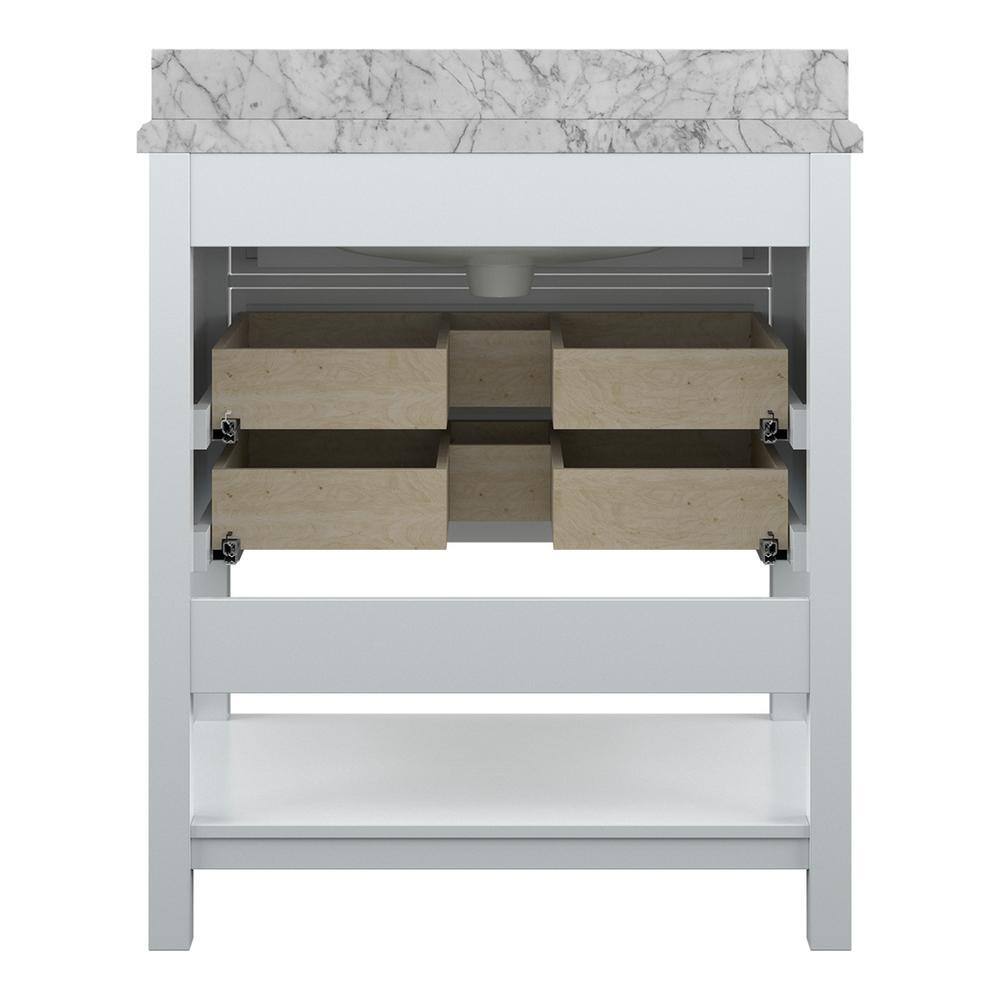 Affinity 31" Modern Bathroom Vanity in White Cabinet Carrara White Marble Countertop