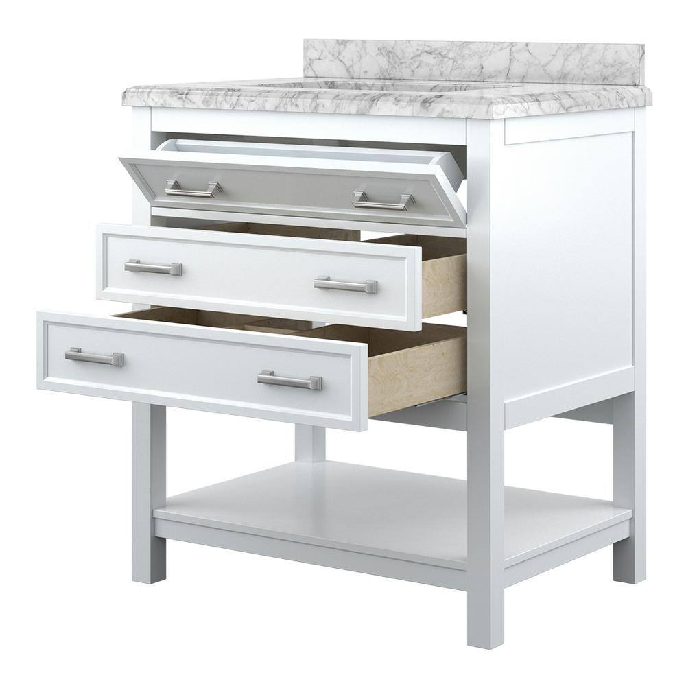 Affinity 31" Modern Bathroom Vanity in White Cabinet Carrara White Marble Countertop